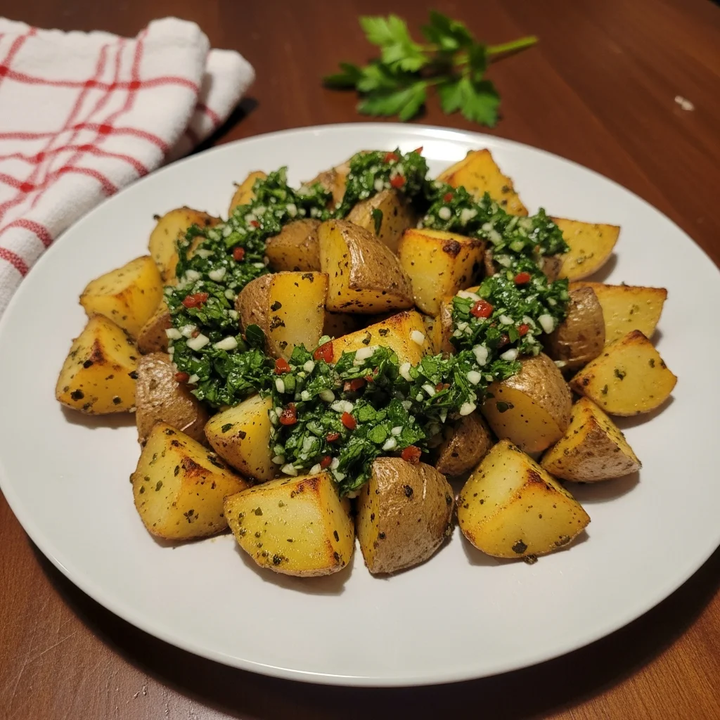 Plato de Patata Chimichurri decorado con salsa fresca