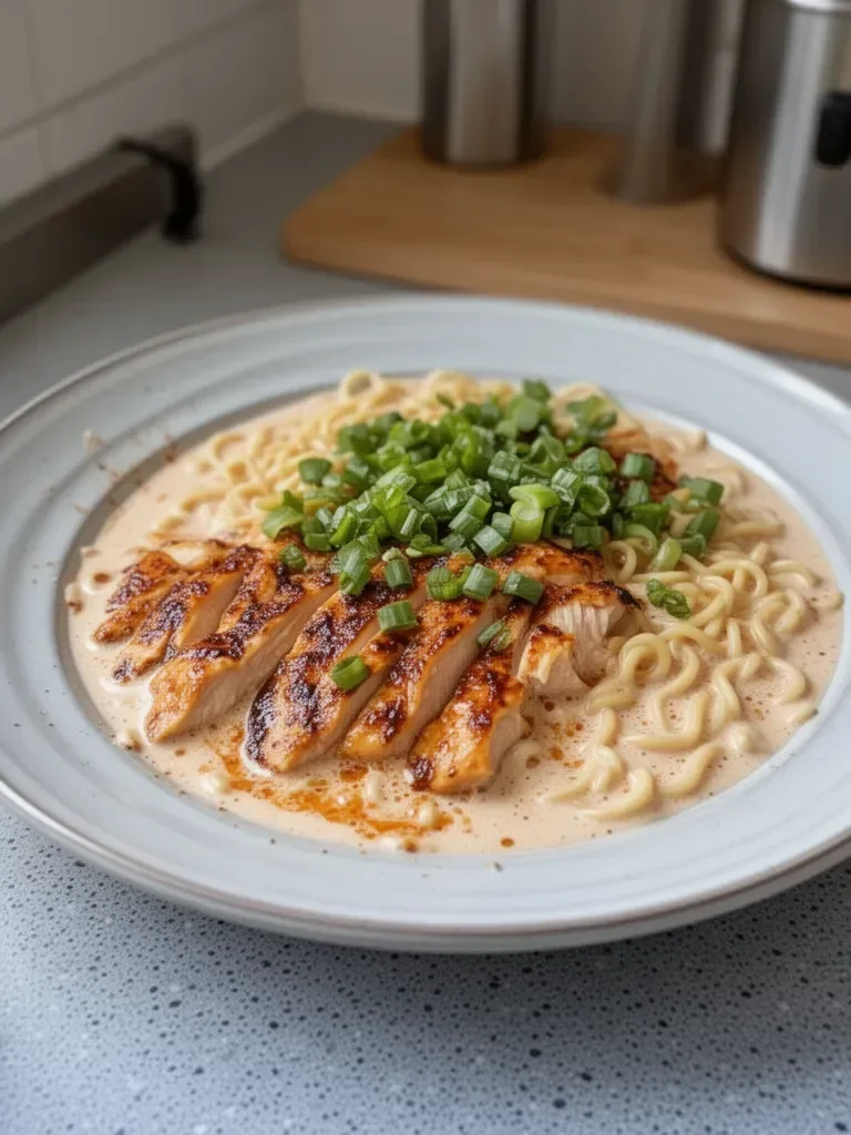 Pollo al ramen picante con salsa cremosa