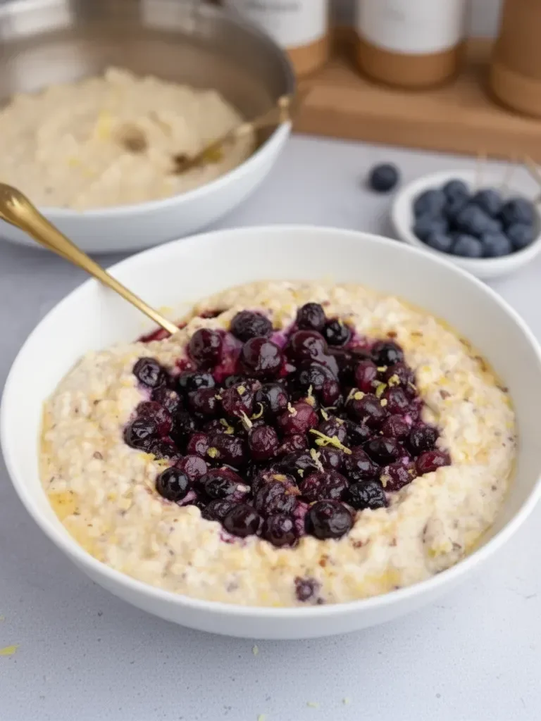 Porridge de Queso Crema de Limón y Arándanos Saludable