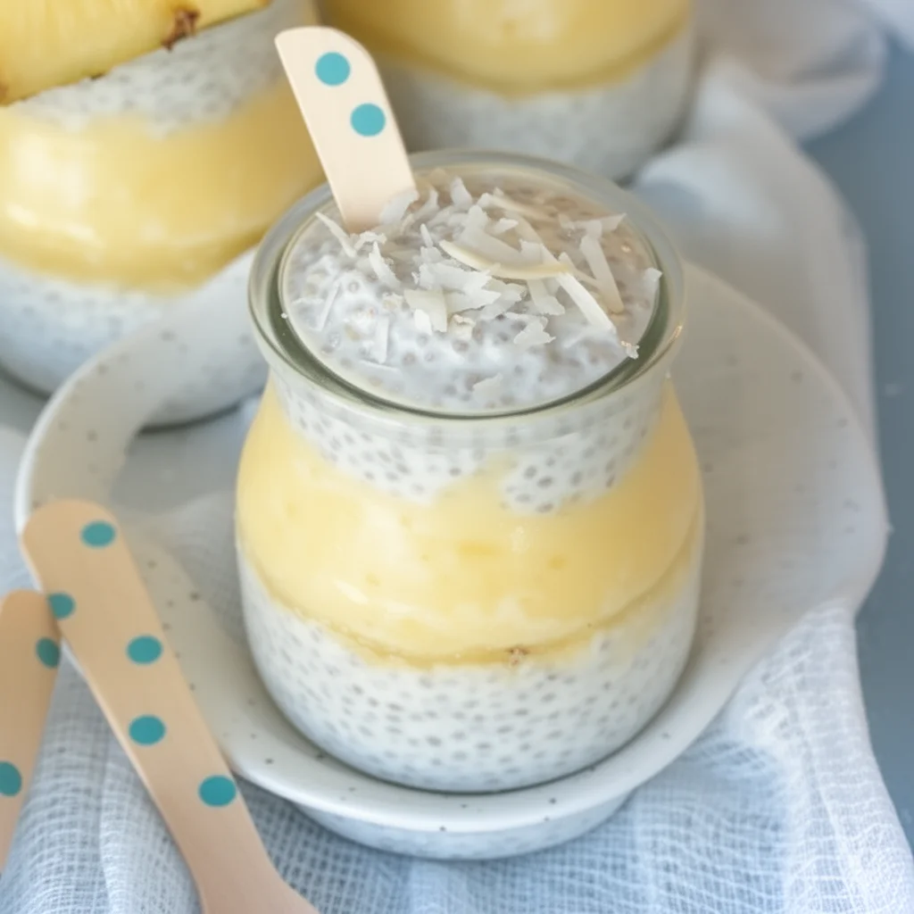 Tazón de Pudding de Chía Piña Colada decorado con frutas frescas.