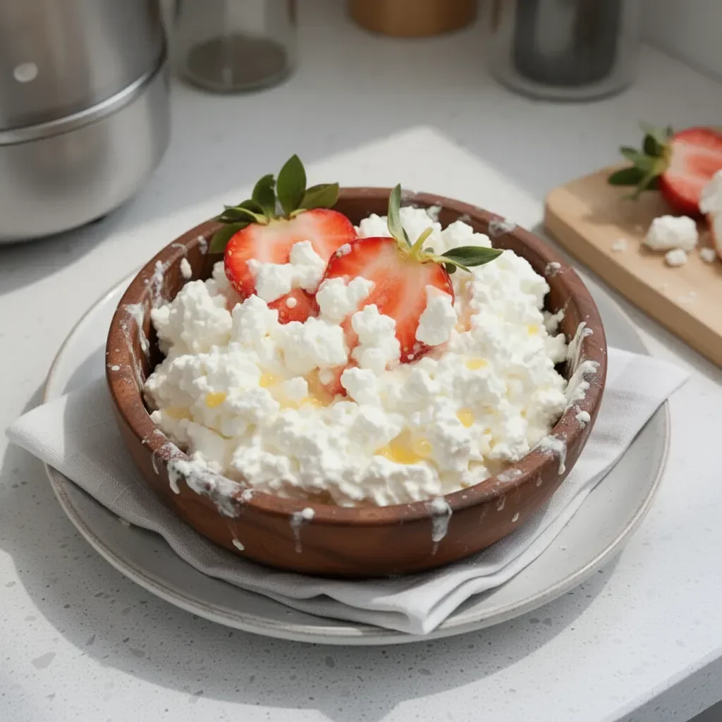 Delicioso queso cottage casero preparado con ingredientes frescos y saludables