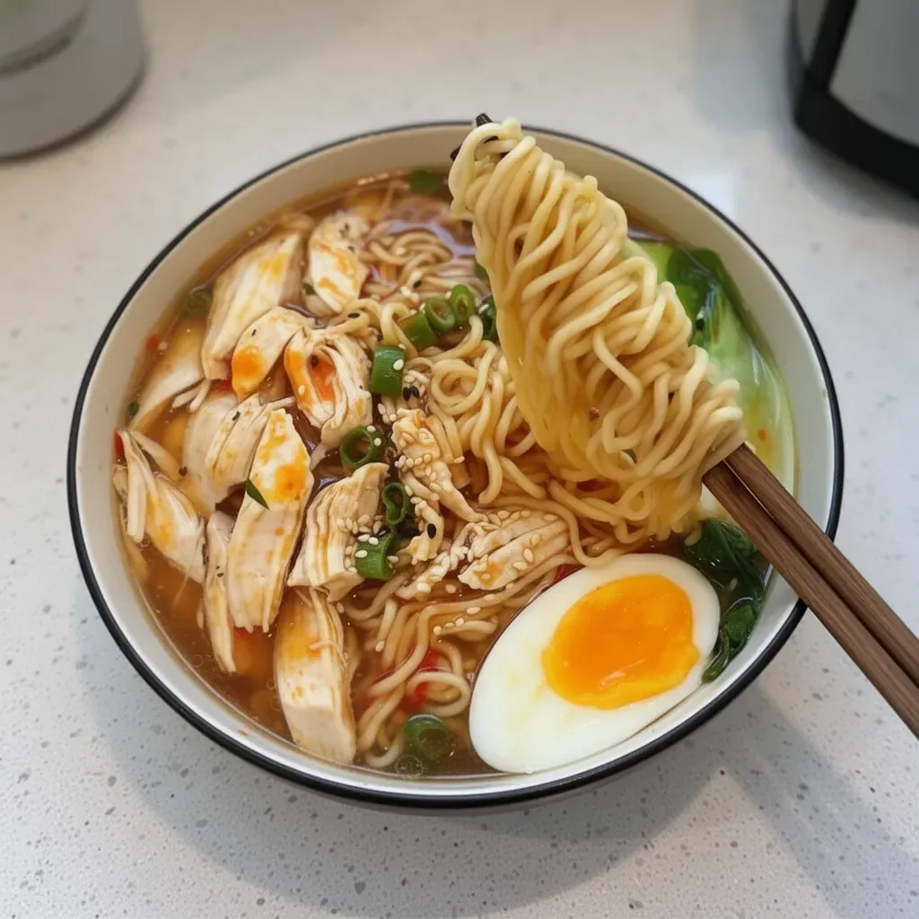 Receta de ramen preparado en olla a presión con ingredientes frescos