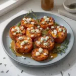 Rodajas de batata con miel, un delicioso postre saludable.