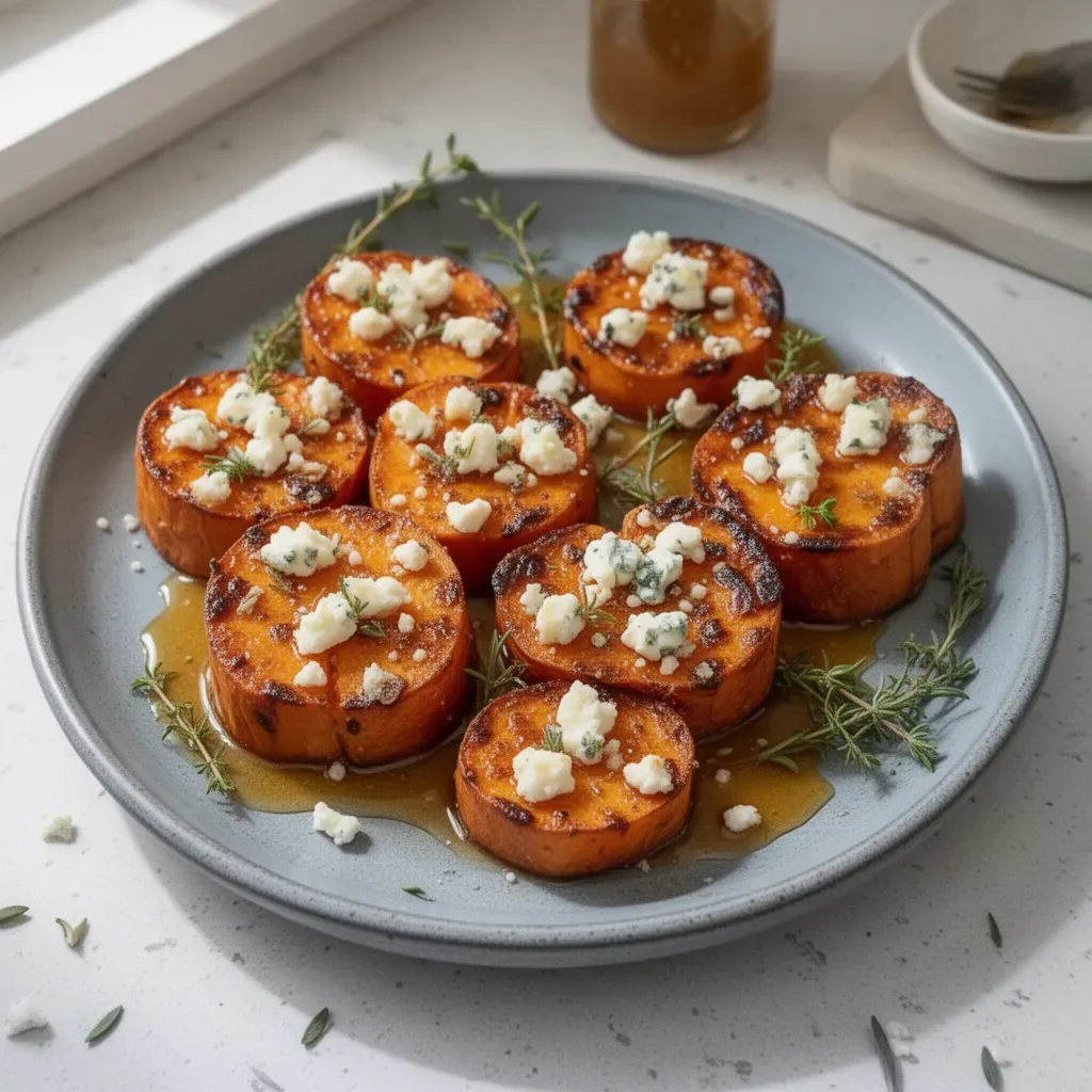 Rodajas de batata con miel, un delicioso postre saludable.