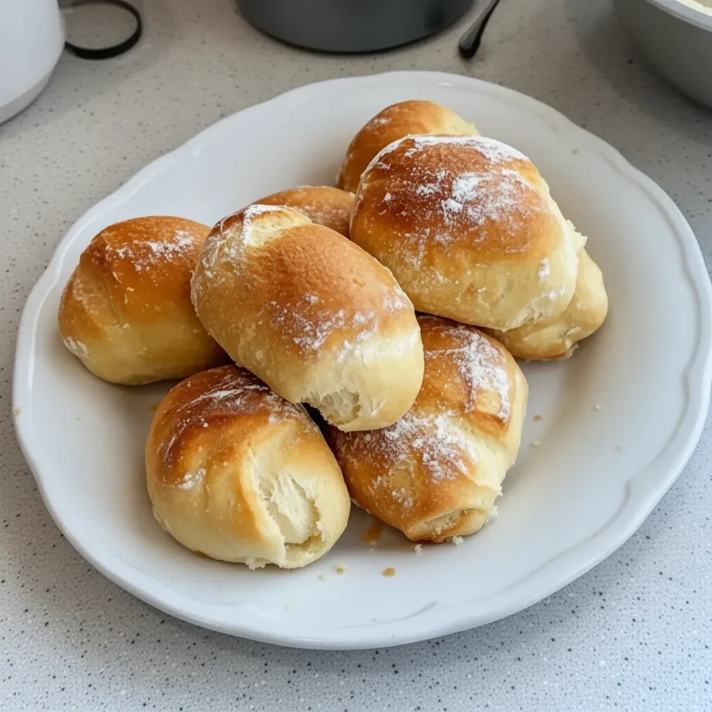 Rollos de requesón caseros recién horneados en un plato