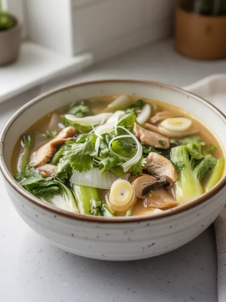 Sopa de pollo con bok choy