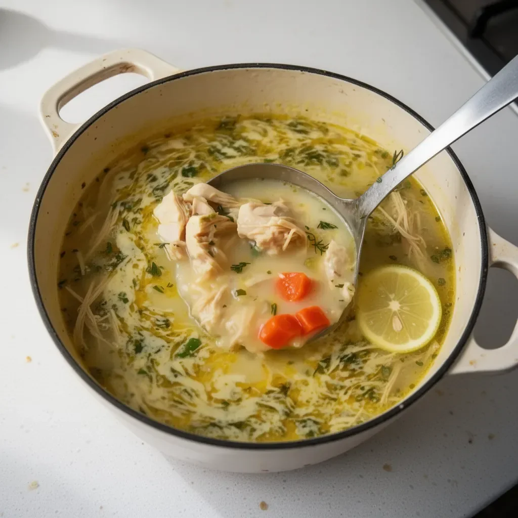 Plato de Sopa de Pollo con Orégano y Limón