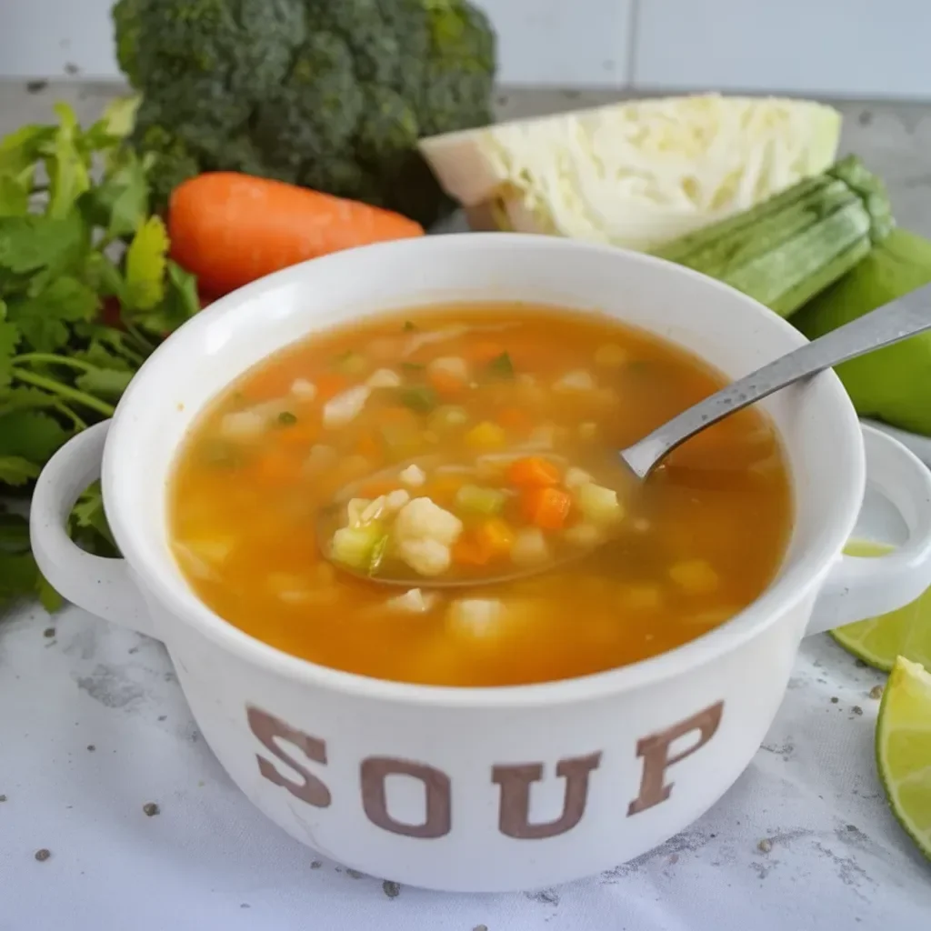 Tazón de Sopa de Verduras recién preparada con ingredientes frescos