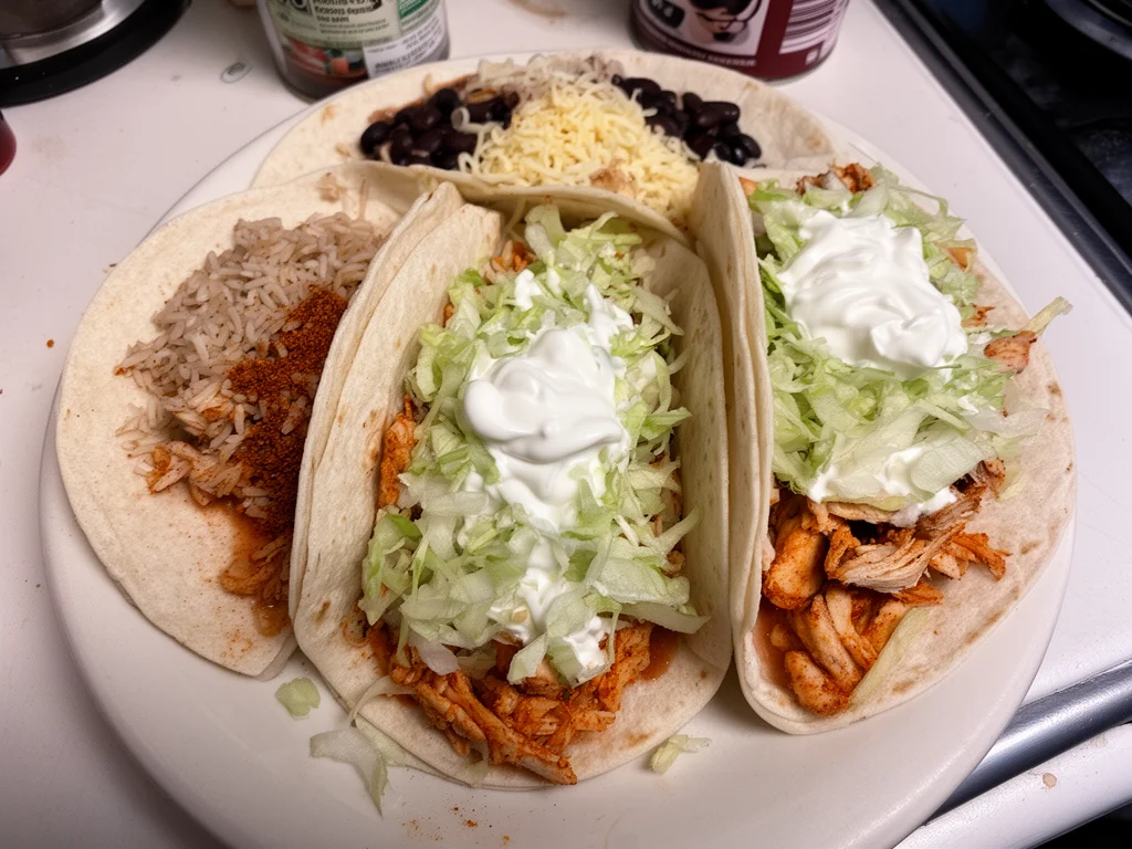 Tacos de pollo especiado servidos con guarniciones frescas