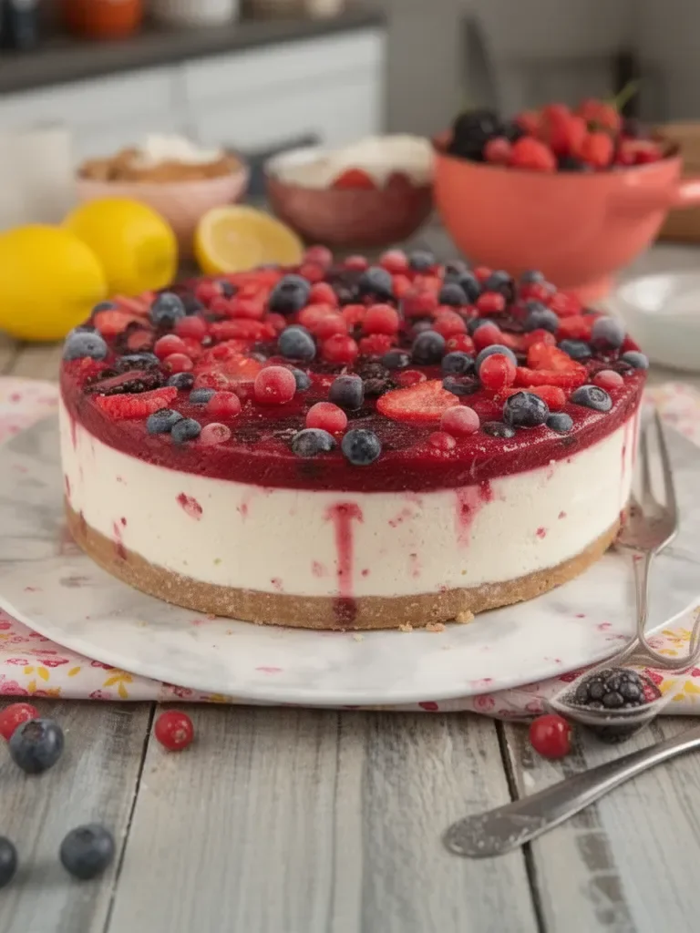 Tarta de queso con frutos del bosque