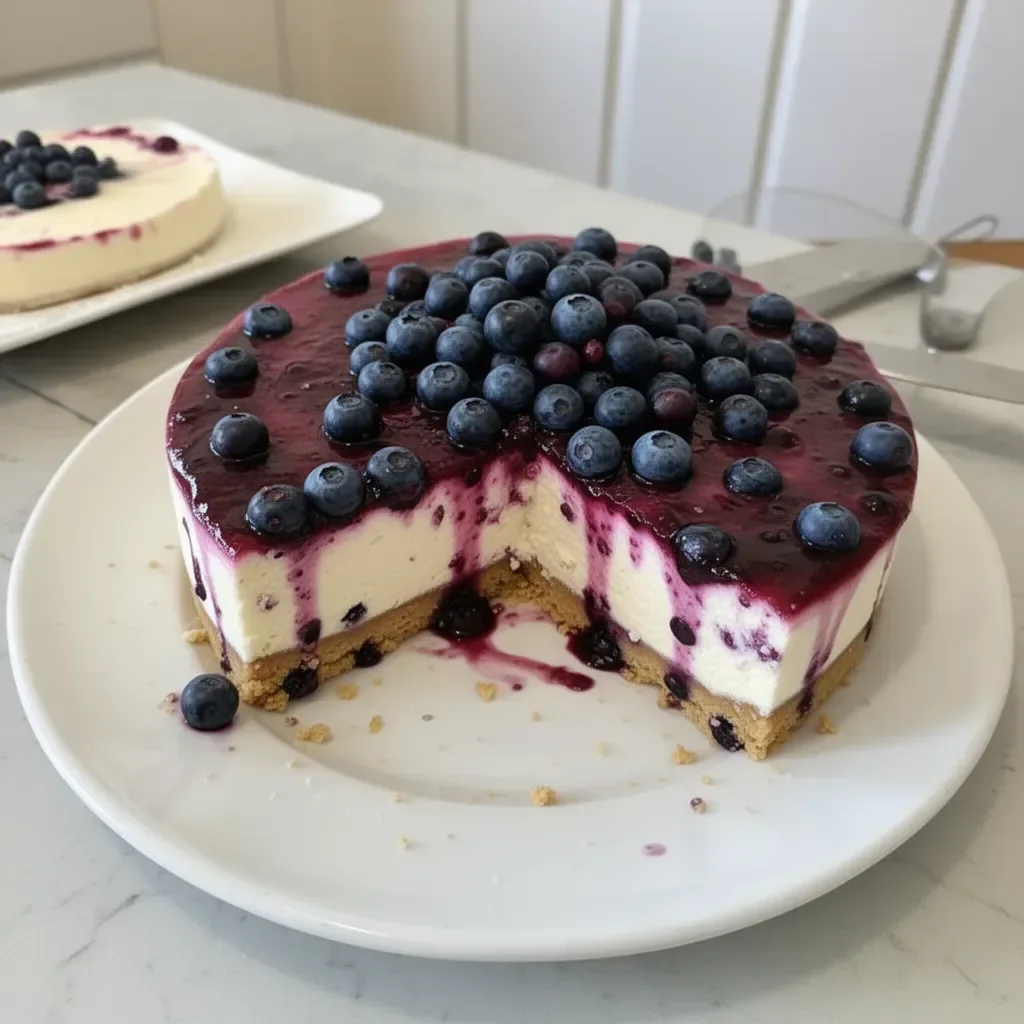 Tarta de queso de arándanos sin hornear, postre fácil y delicioso