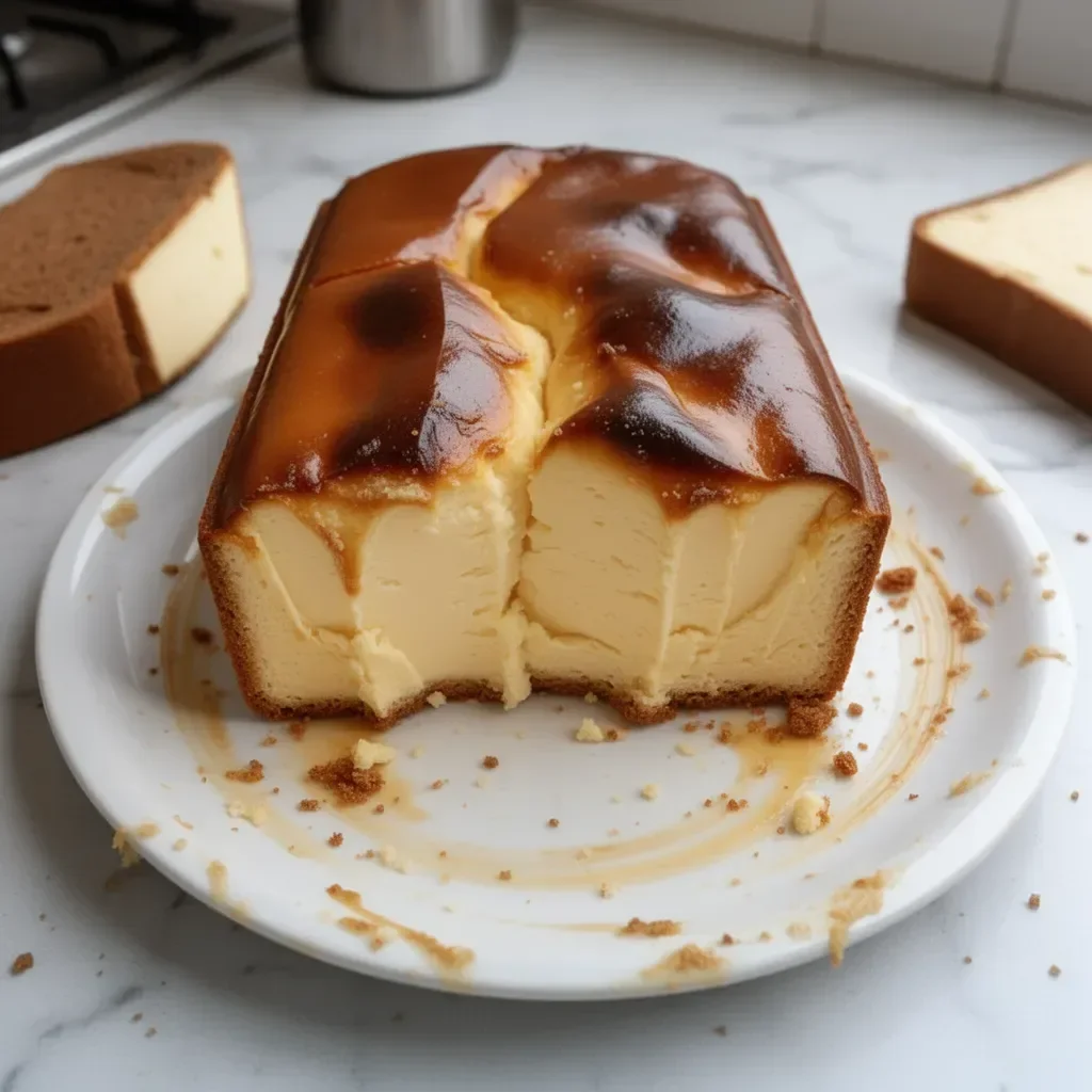 Tarta de queso vasca quemada en molde de pan, un delicioso postre