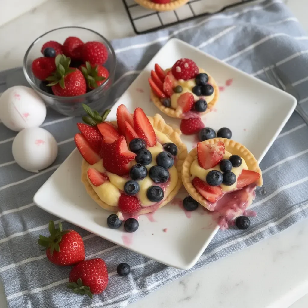 Tartaletas de crema de frutas del bosque decoradas con frutas frescas