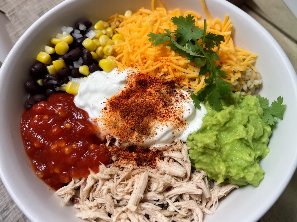 Tazón de Burrito con ingredientes frescos y sabrosos