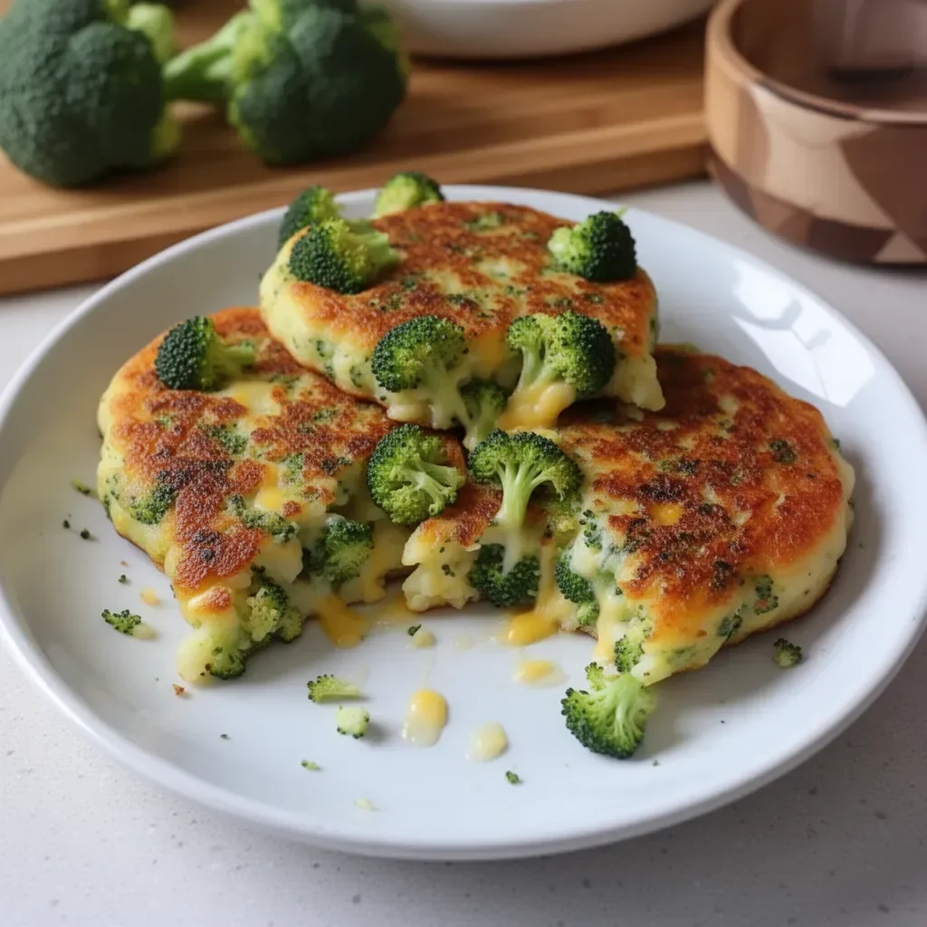 Tortitas de brócoli y papa con queso servidas en un plato