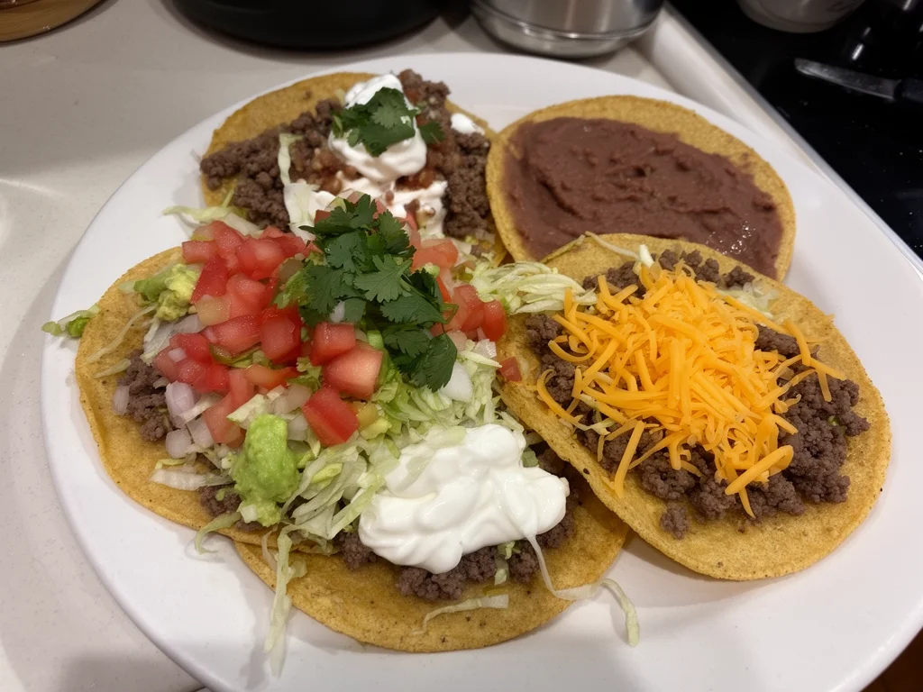 Tostadas de carne molida con frescos ingredientes y salsa mexicana