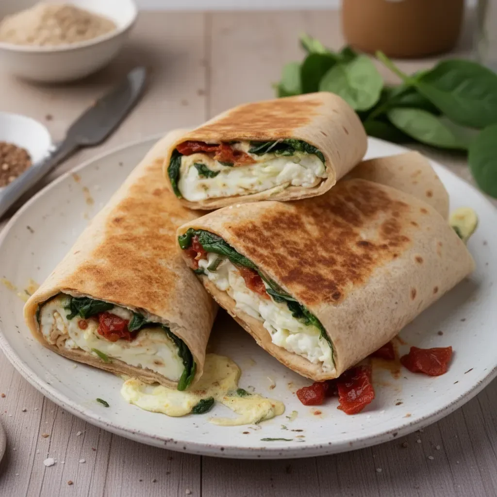 Wrap de claras de huevo relleno de espinacas fresco y saludable