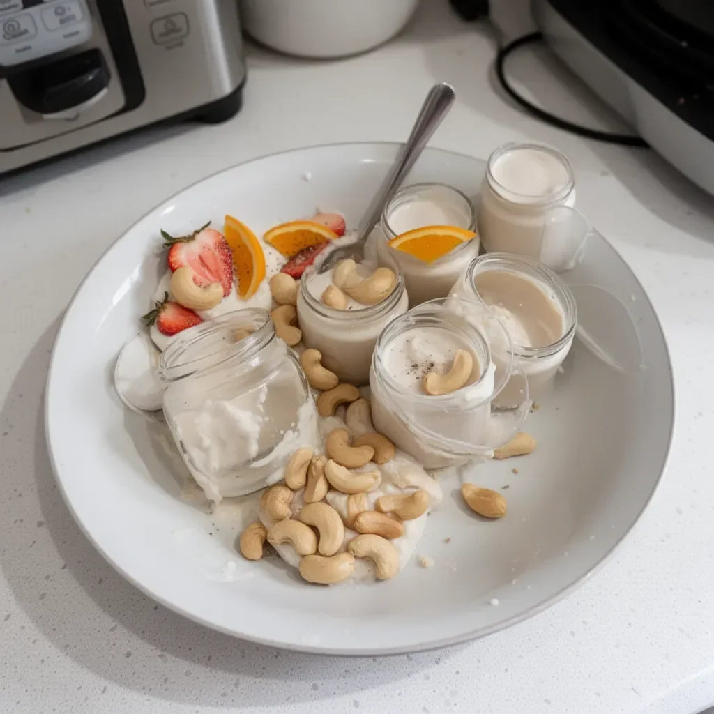 Yogur de Coco y Anacardo sin lácteos en un tazón con ingredientes frescos