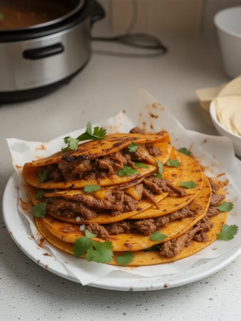 Tacos de Birria en Olla de Cocción Lenta