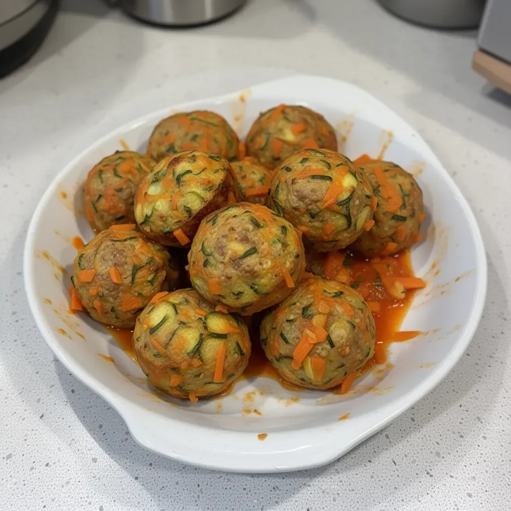 Albóndigas de calabacín y zanahoria recién cocinadas en un plato