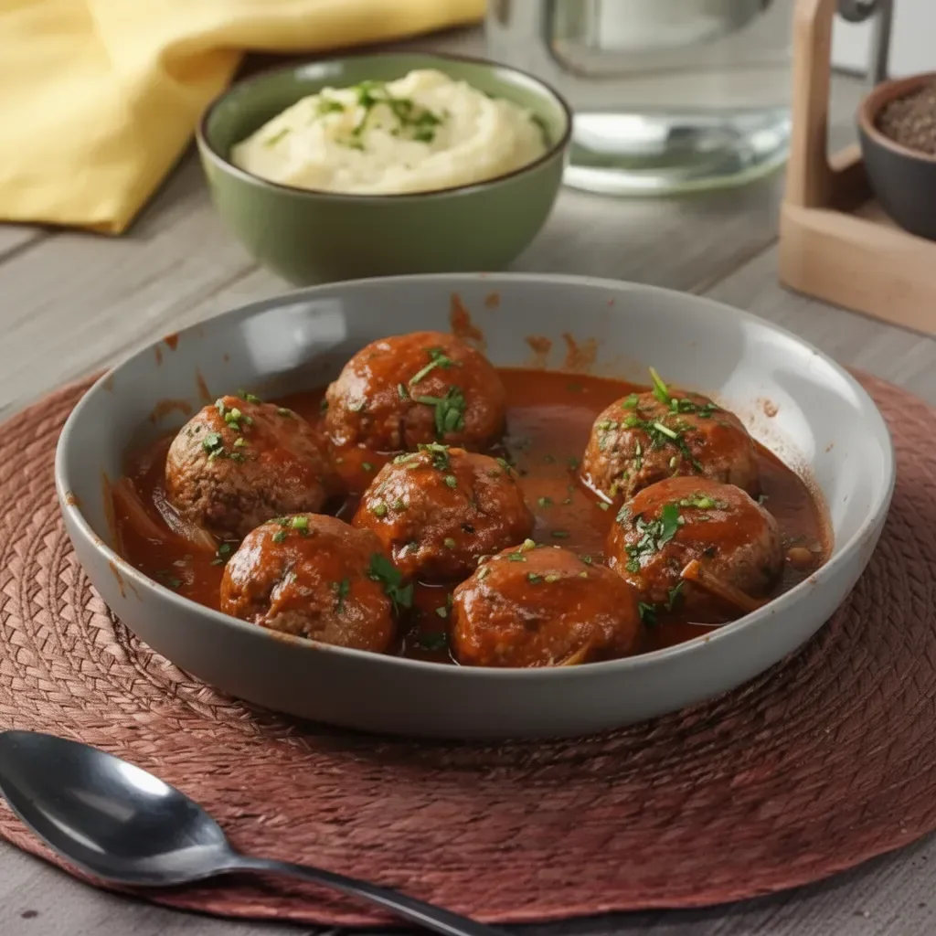Albóndigas de carne en su jugo servidas con salsa