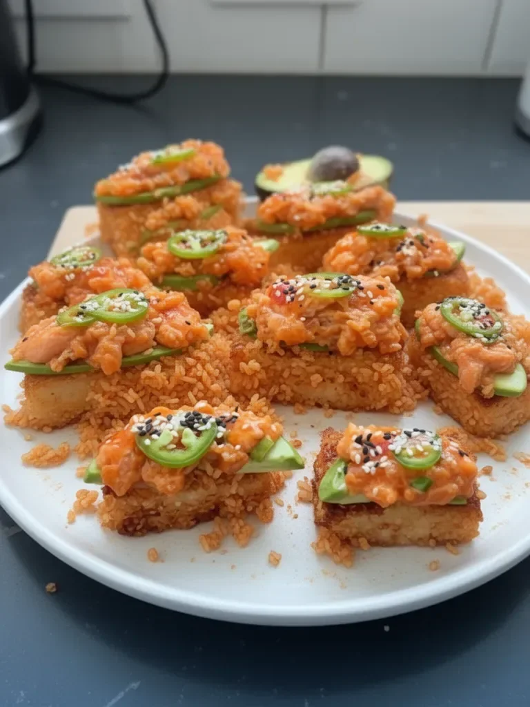 Arroz Crujiente con Salmón Picante