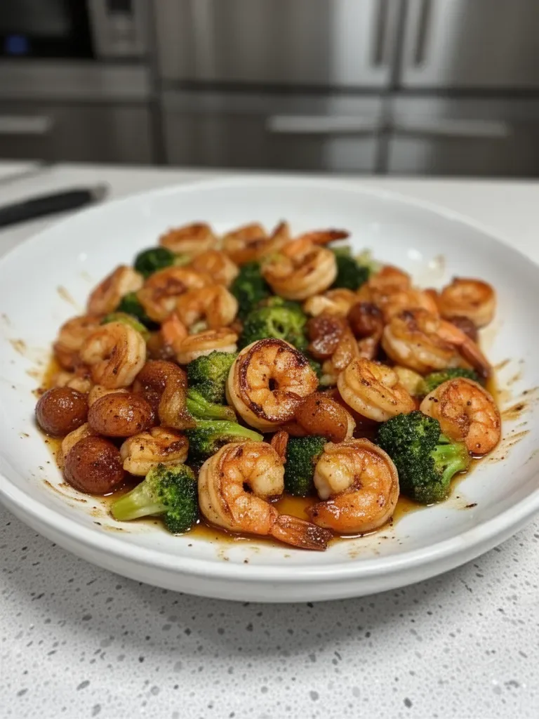 Camarones con miel y ajo ricos en proteínas