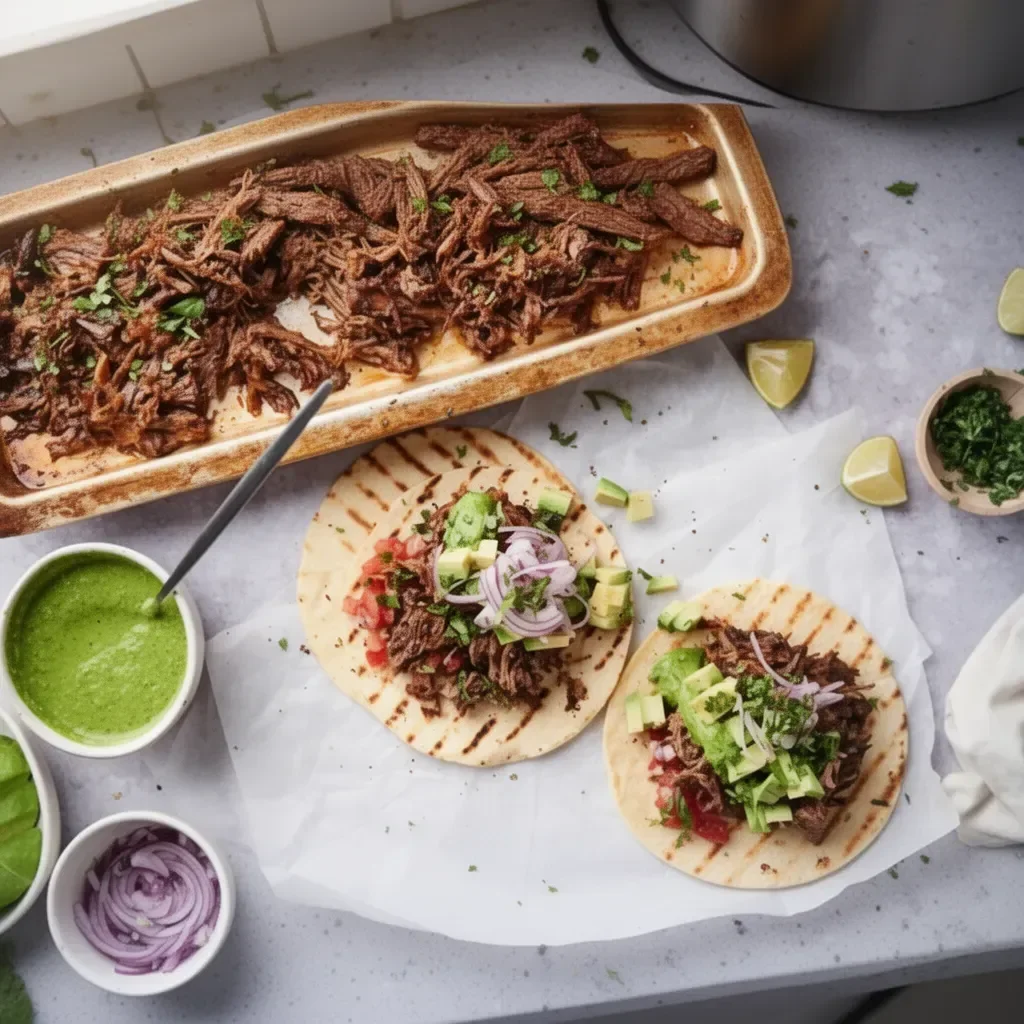 Plato de carne asada cocida lentamente en una olla de cocción lenta