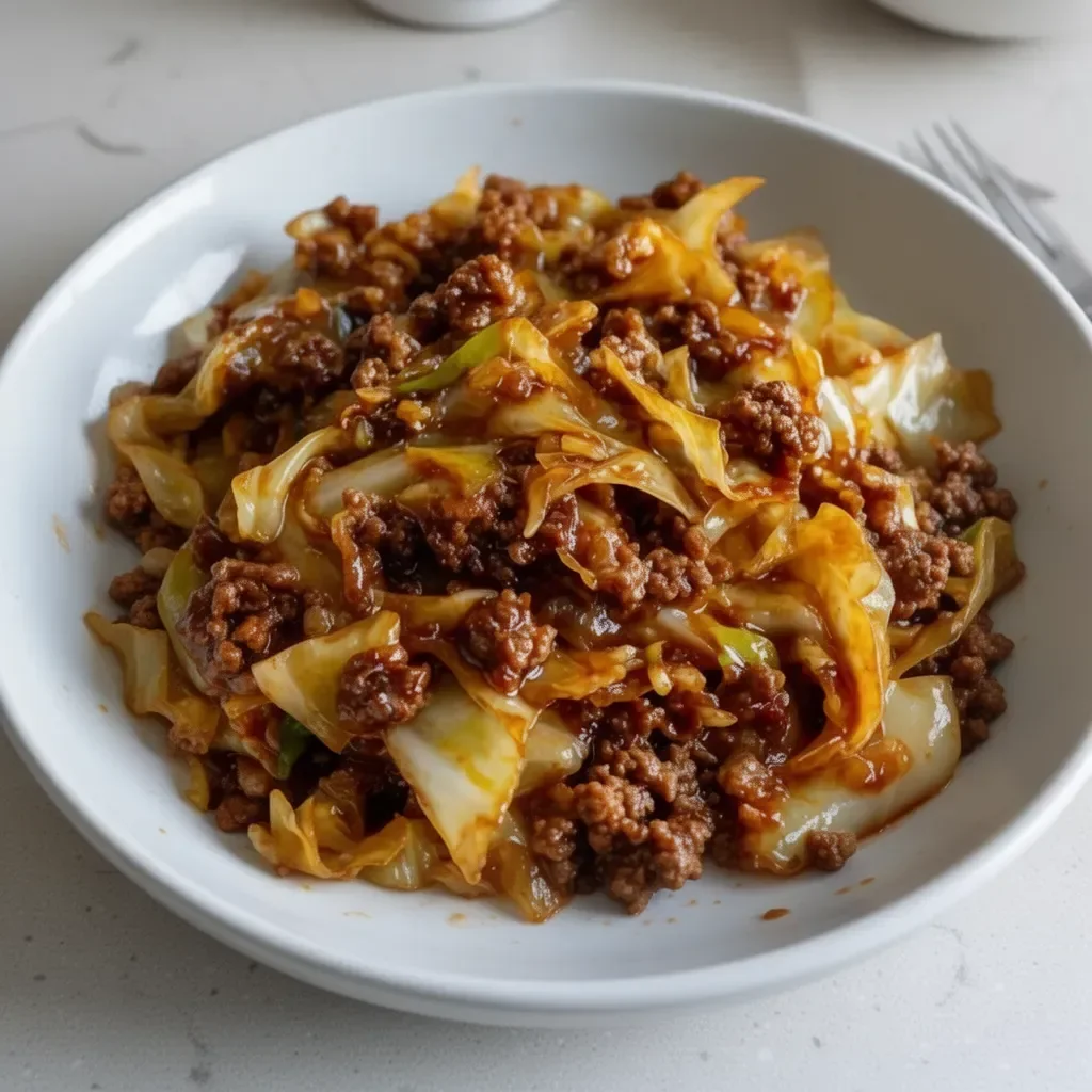 Plato de carne de res molida mongola con repollo bajo en carbohidratos