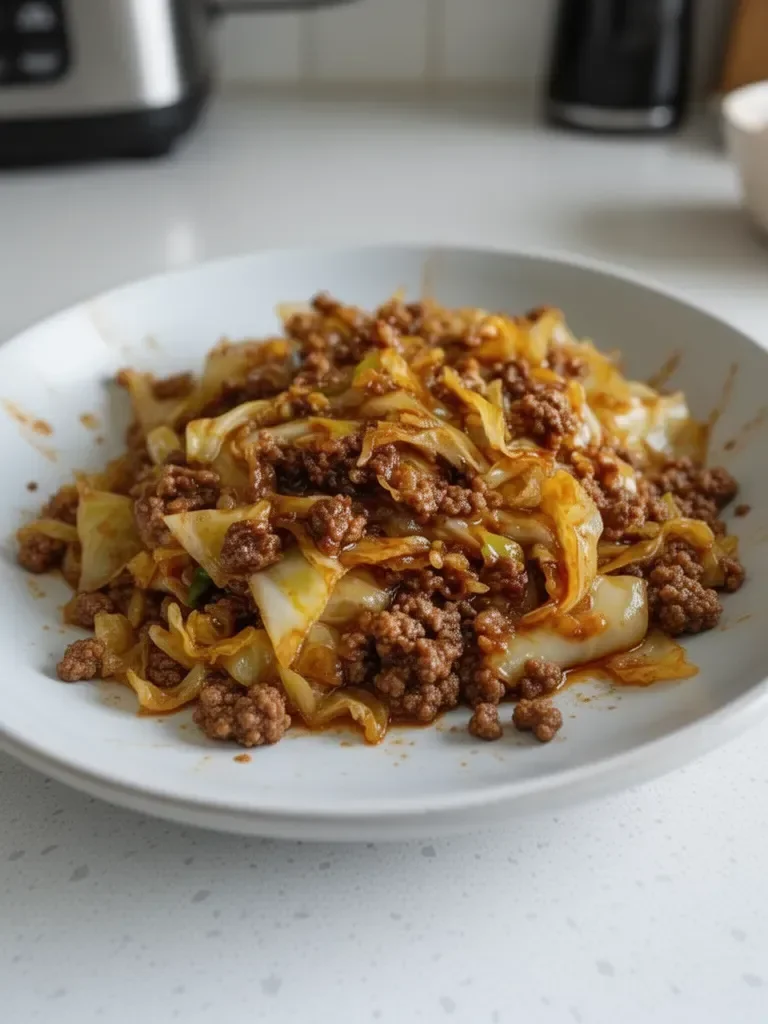 Carne de res molida mongola baja en carbohidratos con repollo
