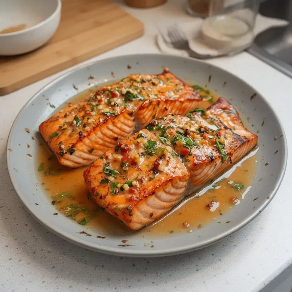 Delicioso plato de salmón preparado para una ocasión especial.