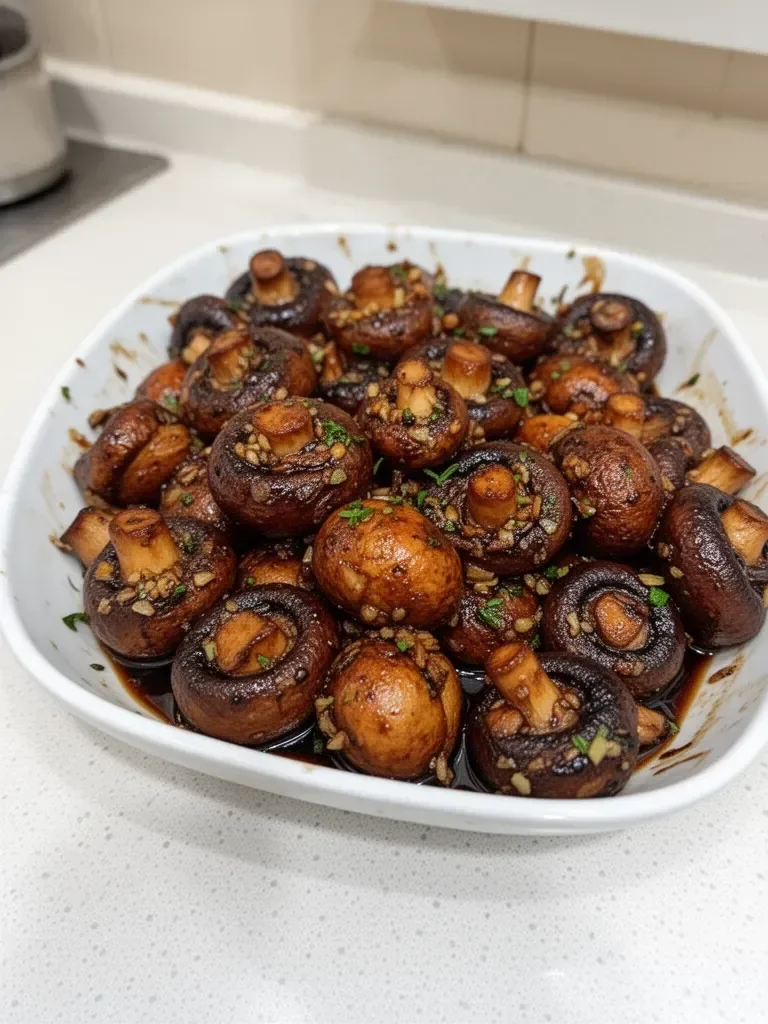 Champiñones asados con ajo y balsámico de soya