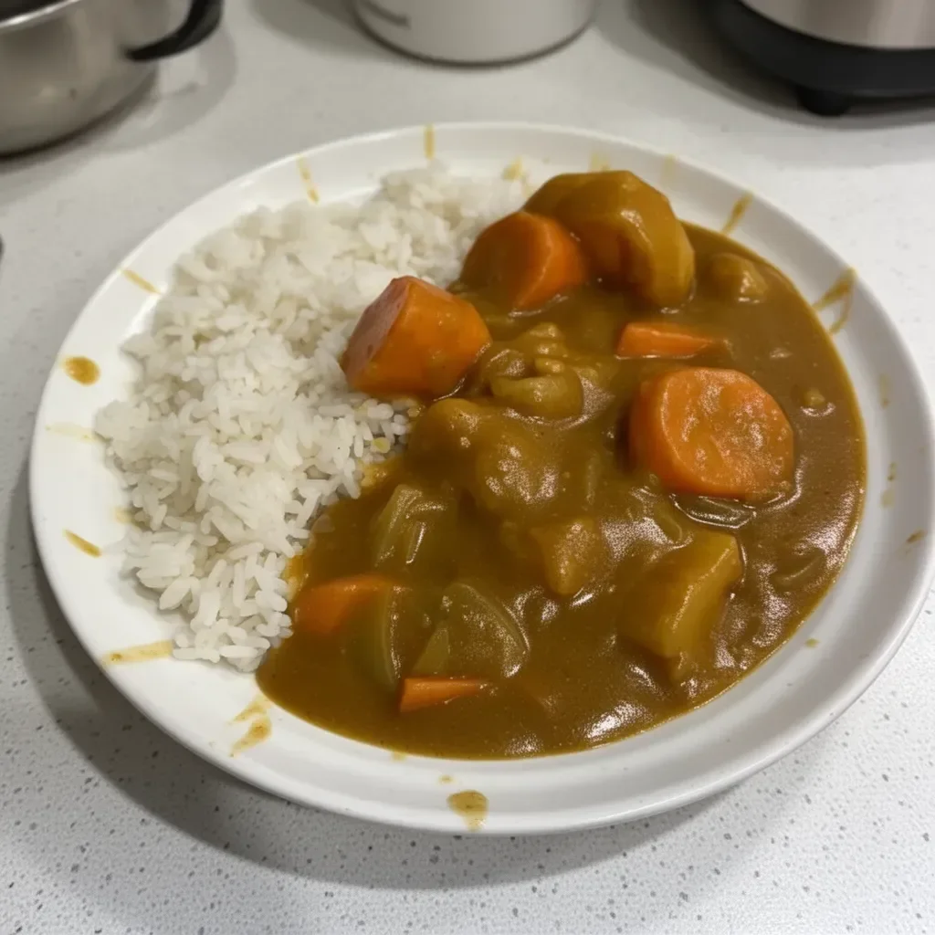 Curry Japonés con Arroz servido en un plato colorido
