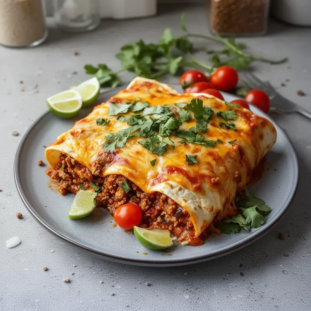 Deliciosas enchiladas de carne molida preparadas con salsa y queso