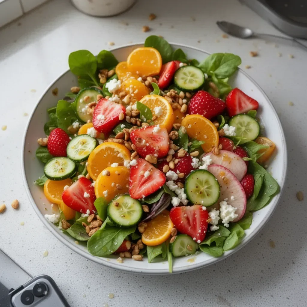 Ensalada Brillante de Primavera con coloridos ingredientes y vinagreta de cítricos