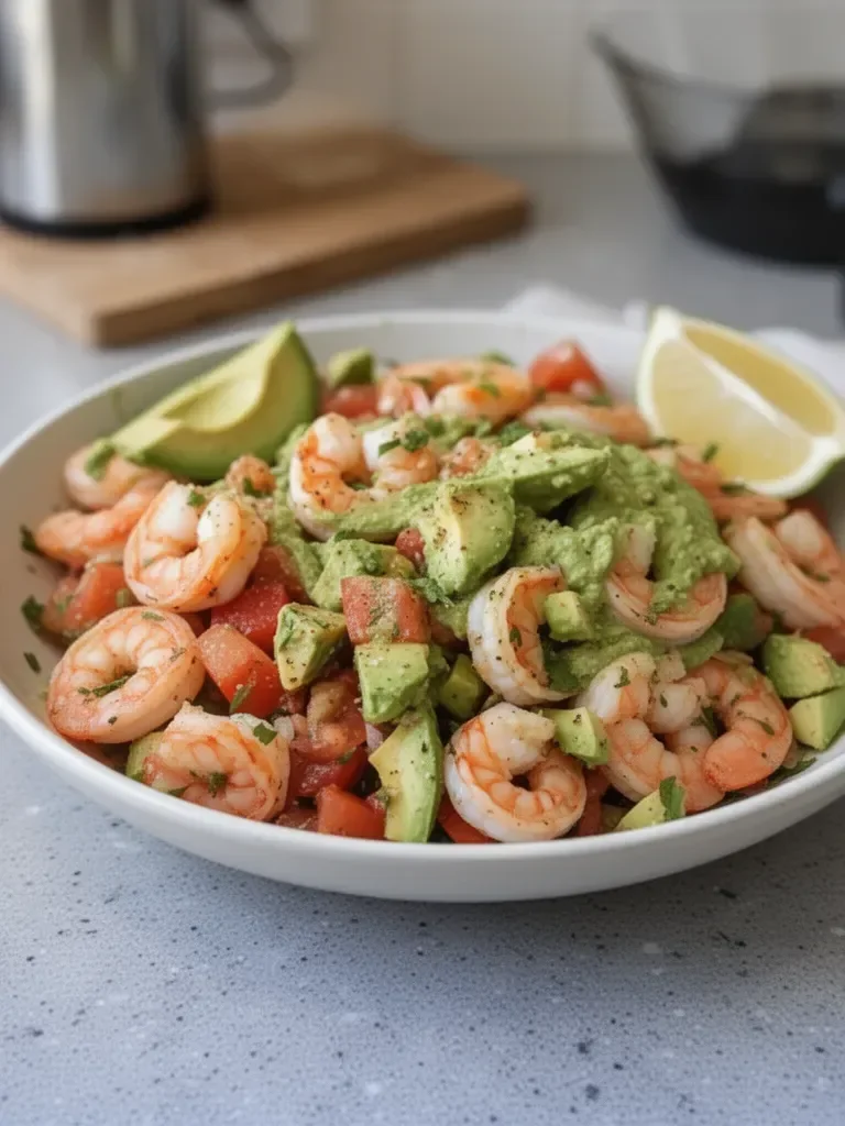 Ensalada de camarones con salsa de aguacate