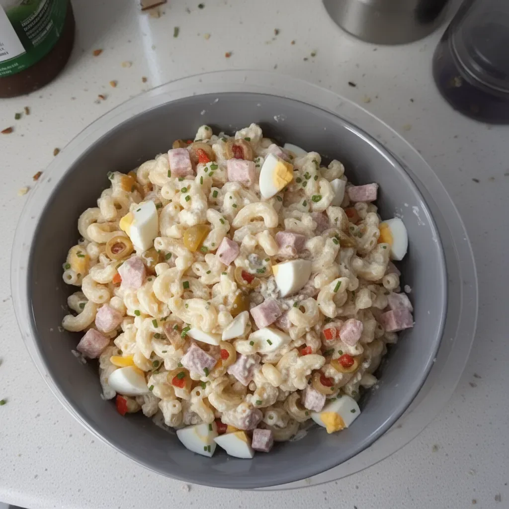 Ensalada de coditos puertorriqueña con verduras y mayonesa