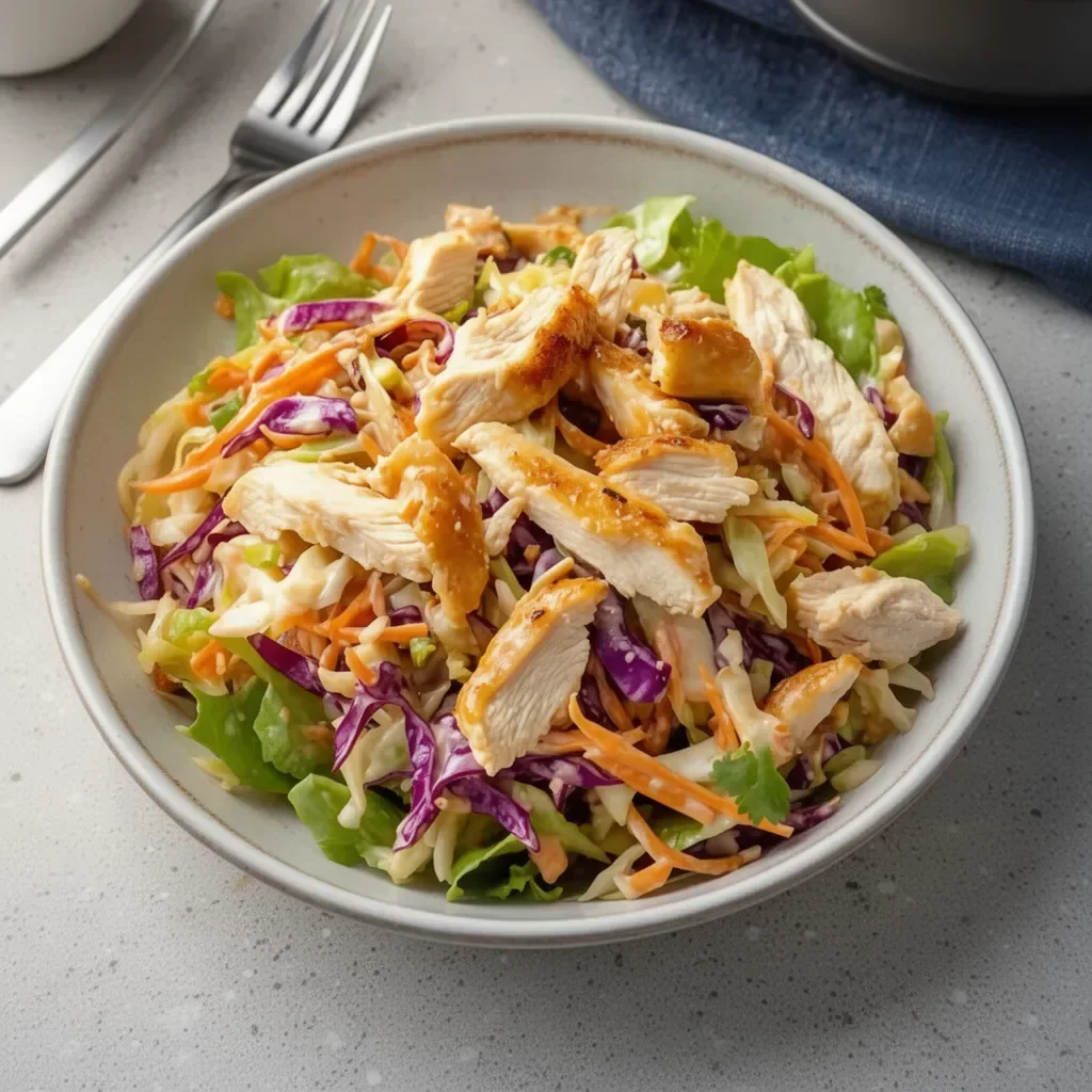 Ensalada de col china con pollo fresca y colorida en un plato