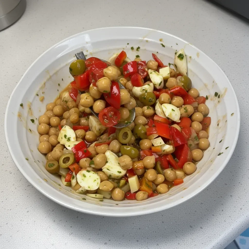 Ensalada de garbanzos fresca y colorida con vegetales variados