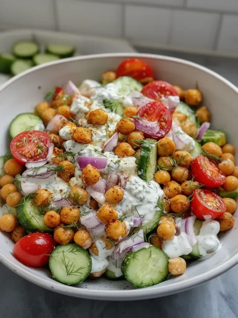 Ensalada de Garbanzos y Pepino Crujiente con Aderezo Ranch