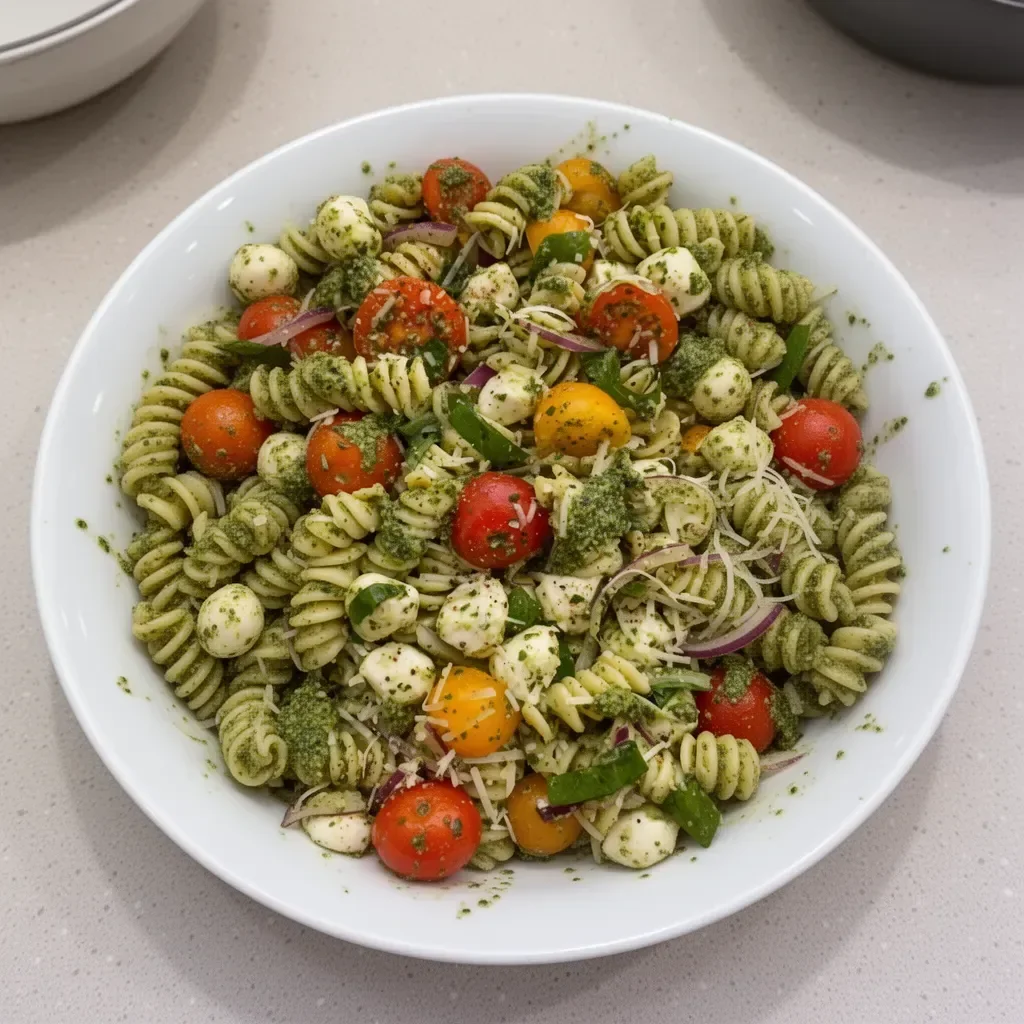 Ensalada de Pasta al Pesto fresca y colorida con ingredientes saludables