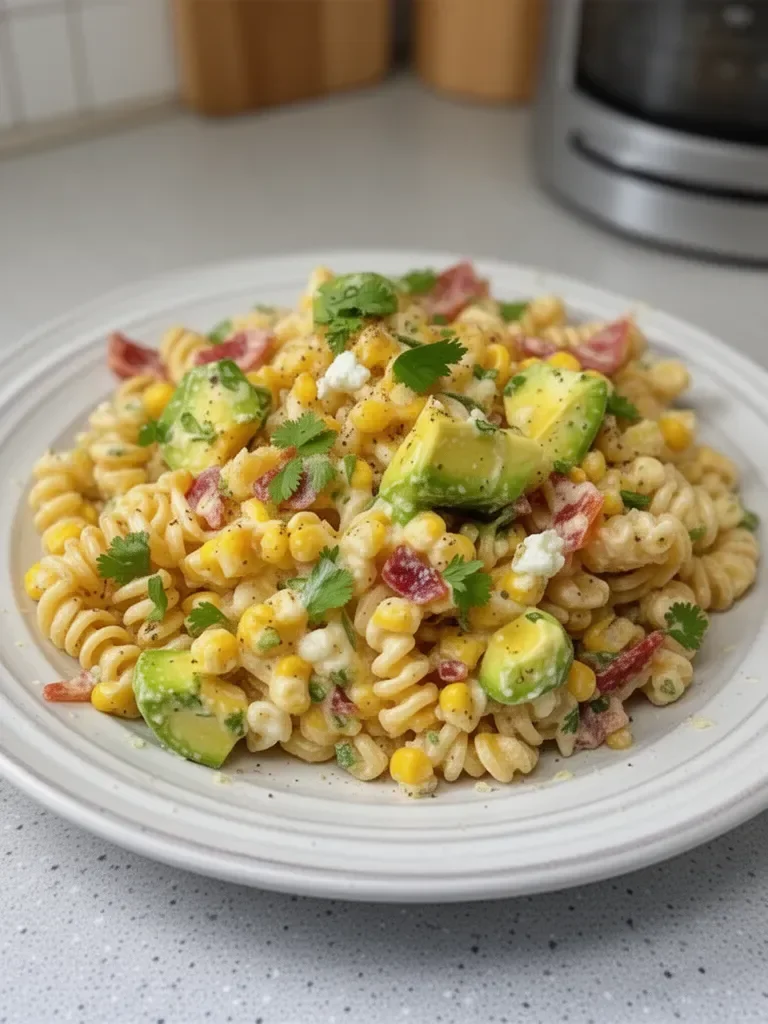 Ensalada de pasta con maíz callejero