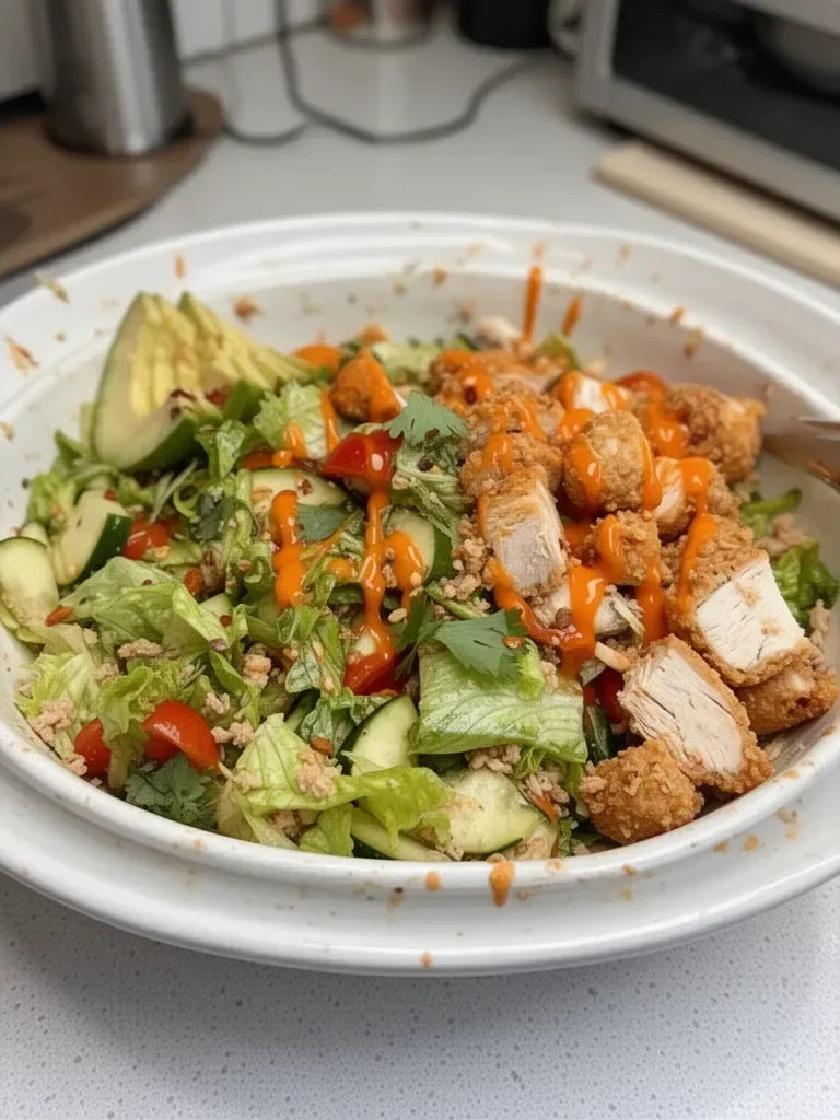 Ensalada de pollo picado con salsa bufalosa