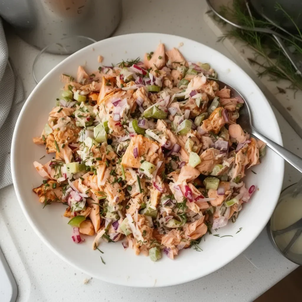 Ensalada de salmón fresca y colorida con vegetales saludables