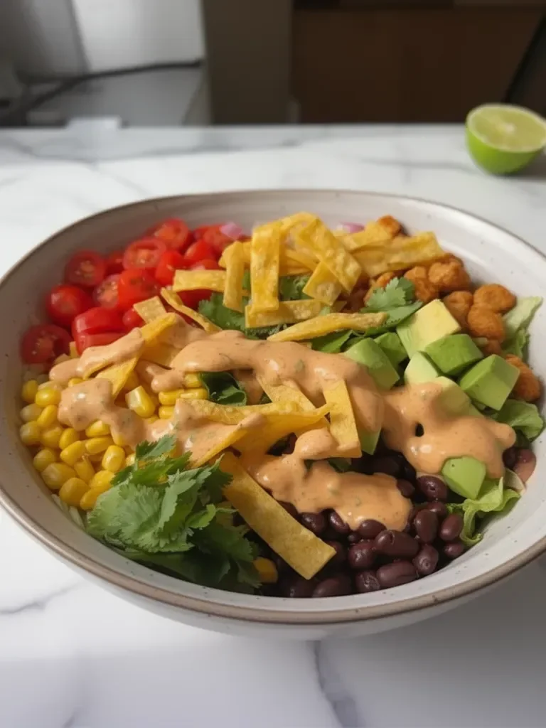 Receta de Ensalada de Tacos Vegana con Aderezo Cremoso de Chipotle