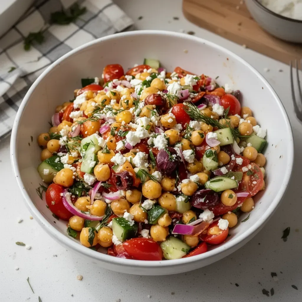 Ensalada Mediterránea de Garbanzos y Feta, fresca y nutritiva