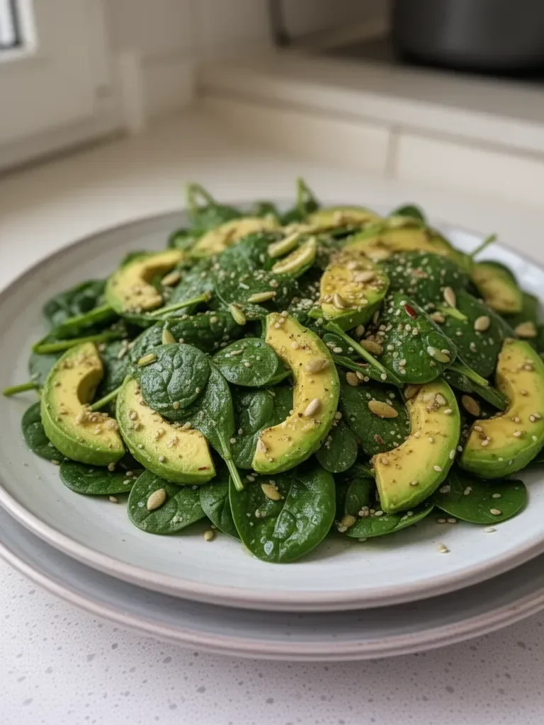 Ensalada Verde de Espinacas, Aguacate y Semillas