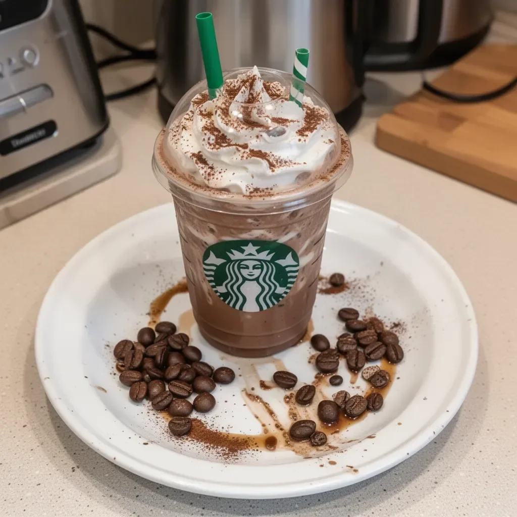 Frappuccino Mocha imitación de Starbucks en un vaso con crema batida