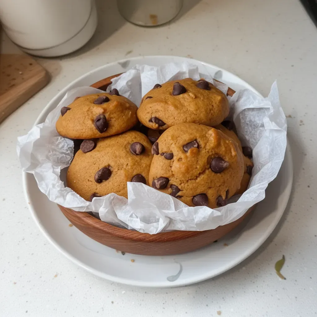 Galletas de calabaza con chispas de chocolate recién horneadas