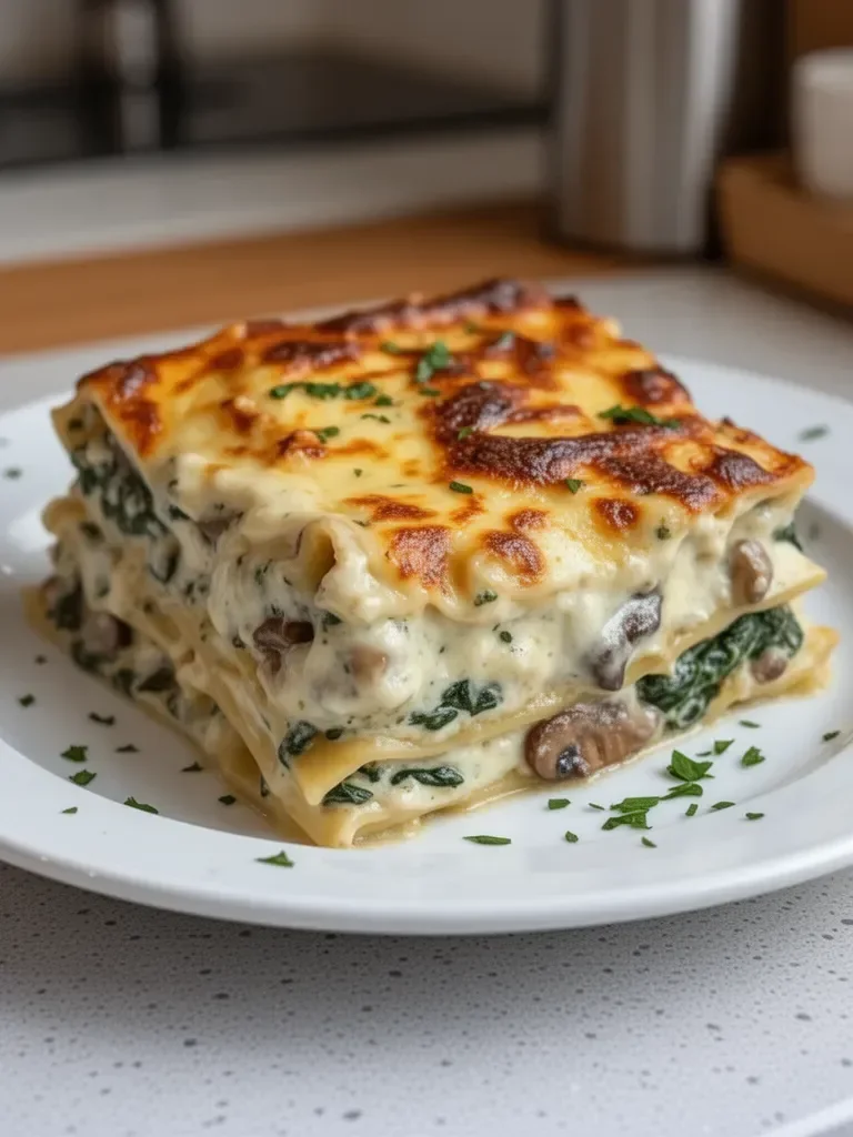 Lasaña Cremosa de Espinacas y Champiñones Fácil